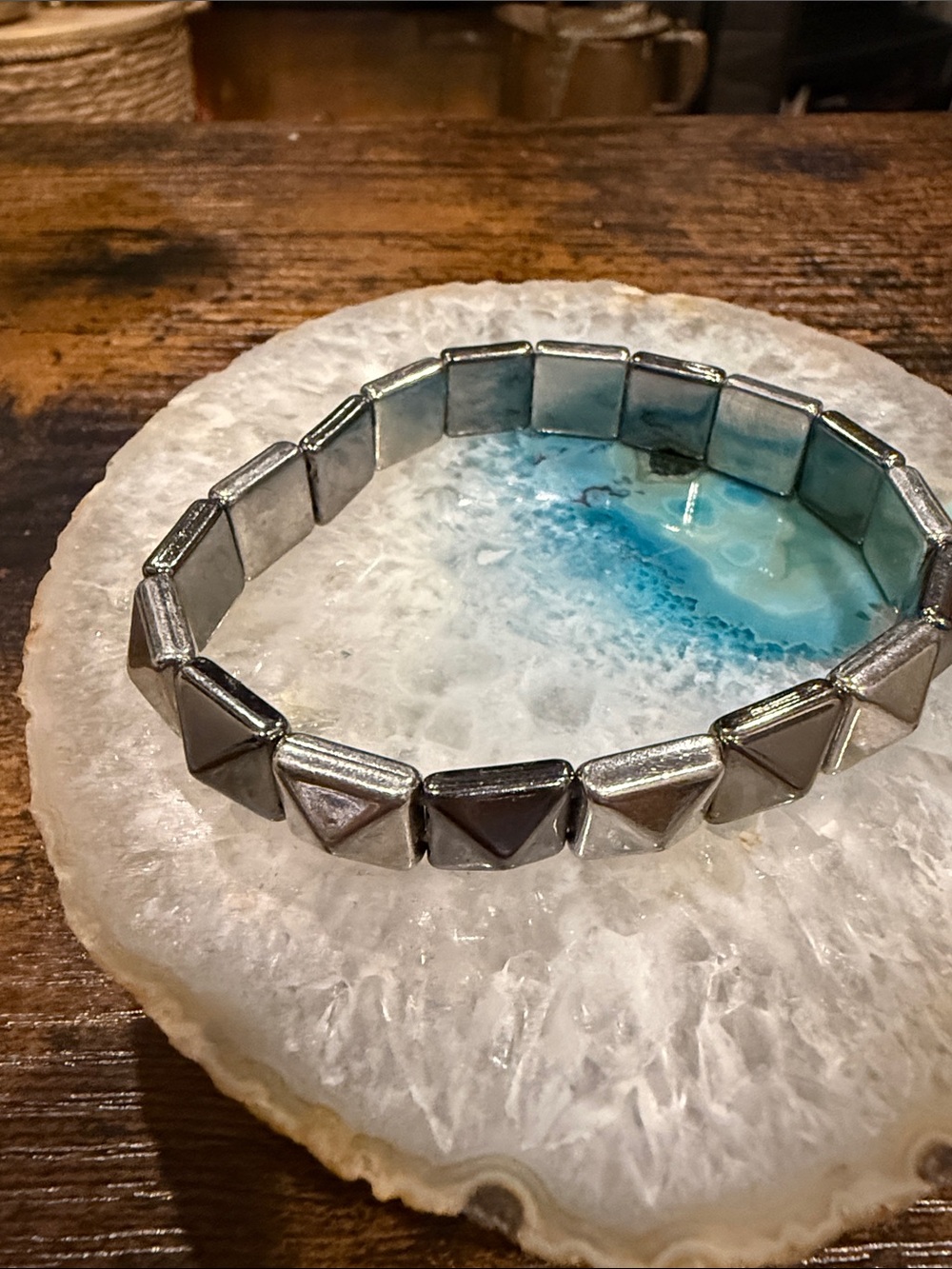 Modern Silver Pyramid Stretch Bracelet - Women Jewelry